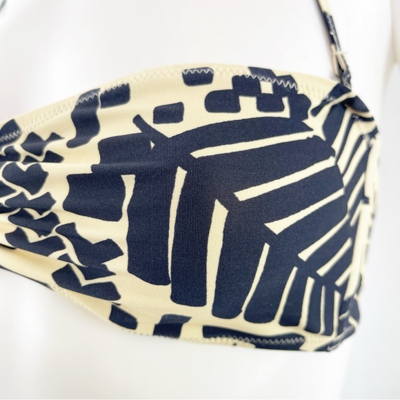 SYLA by Sylvie Cachay Cream & Black Leaf Patterned Halter Bikini Top Size S - Picture 2 of 6